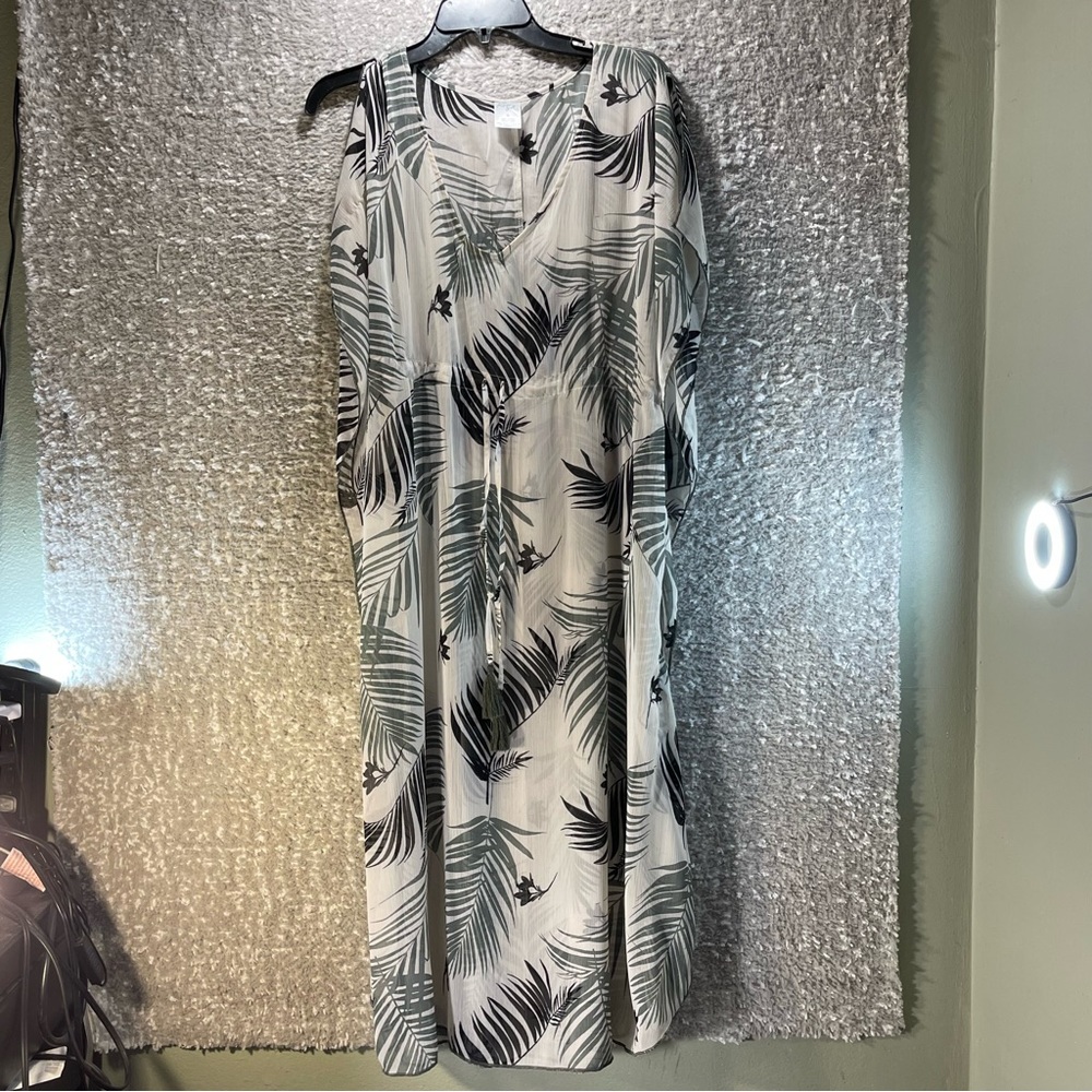 Kona Sol Women’s Green‎ Leaf Sheer Chiffon Kimono Swim Cover Up Top Size Medium